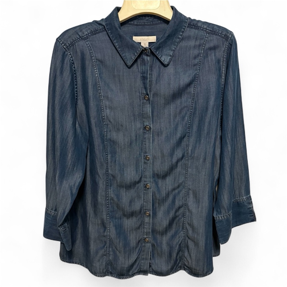 Chico's Denim-Style Button Down Shirt in Dark Blue